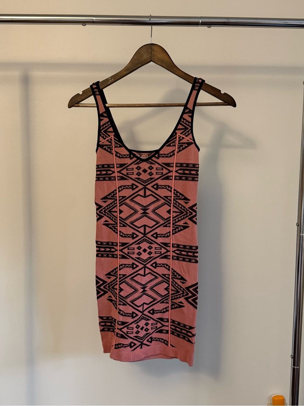 Free People Pink & Black Aztec Knit Tank Mini Dress
